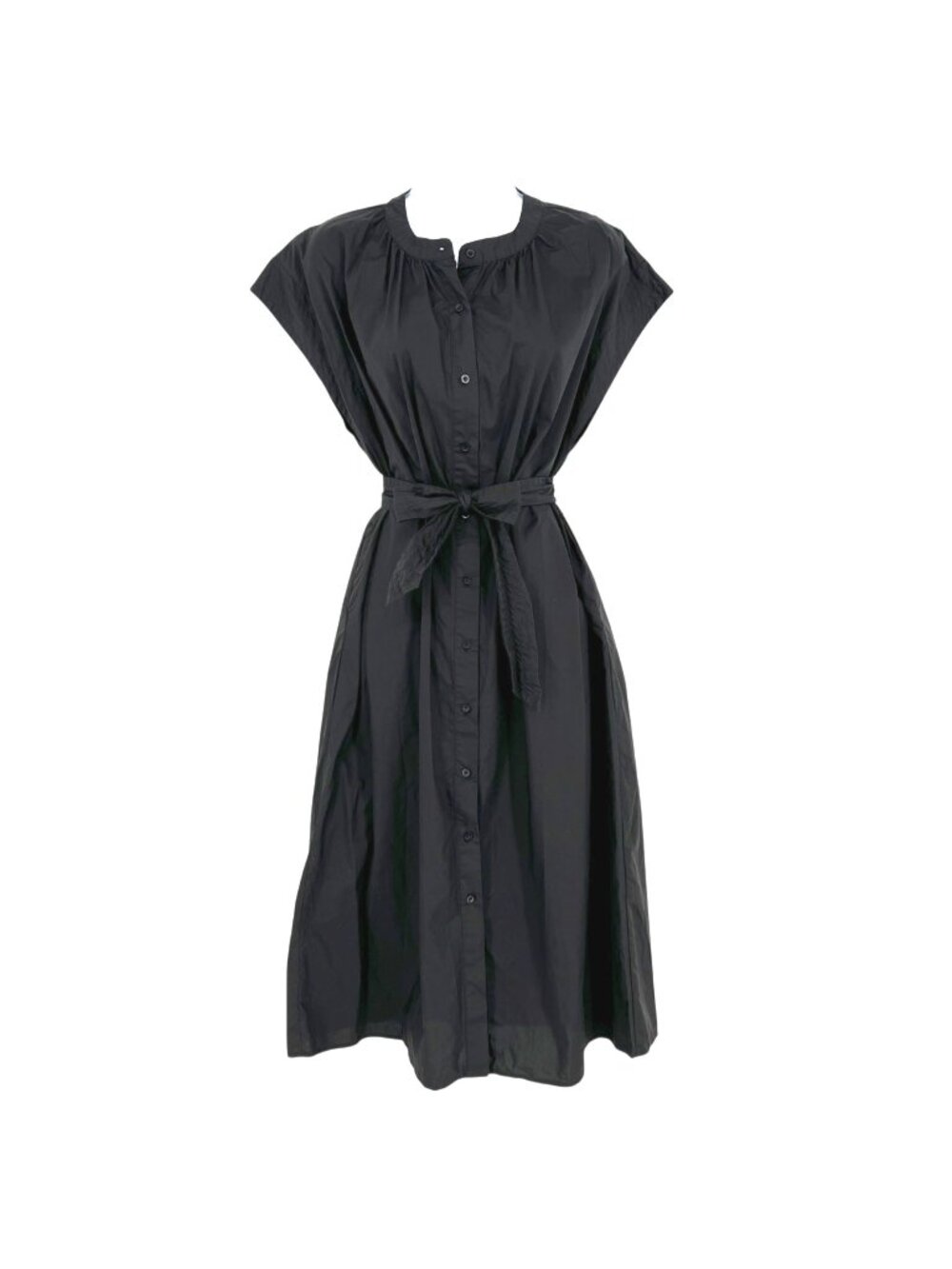 Deluc Cancela Poplin Cap Sleeve Shirt Dress Black Quiet Luxury Midi Size XS
